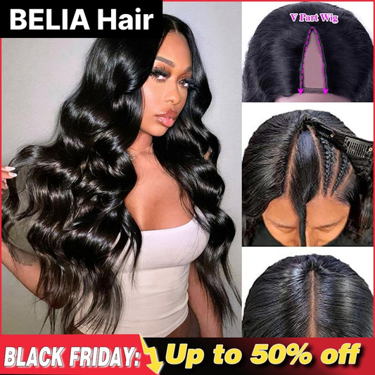 BELIA V Part Black Hair Wig